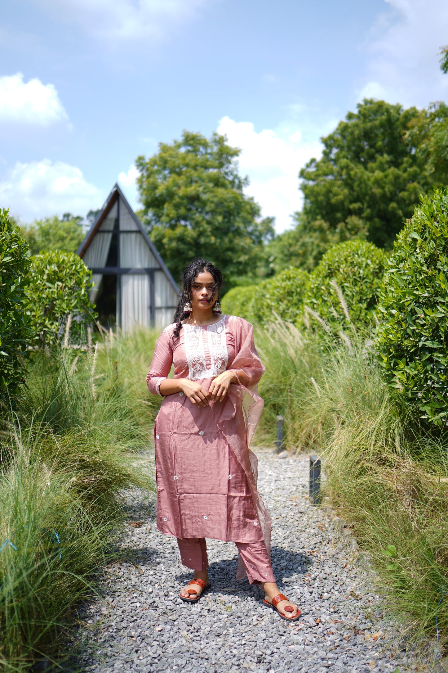 Straight Suit Set Cotton Silk