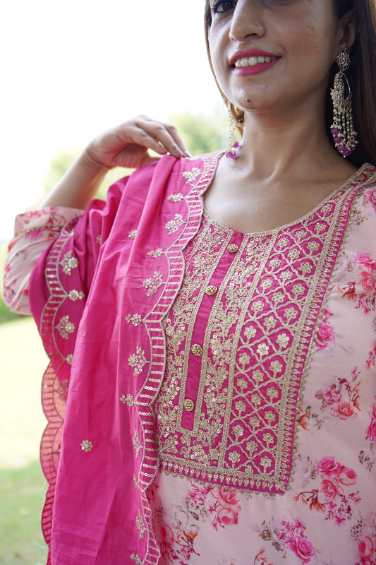 Pink Floral Straight Suit