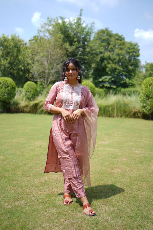 Straight Suit Set Cotton Silk