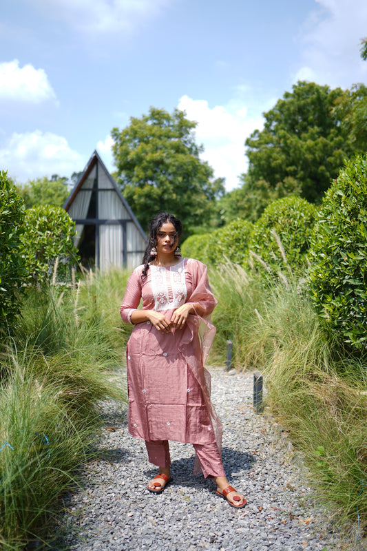 Straight Suit Set Cotton Silk