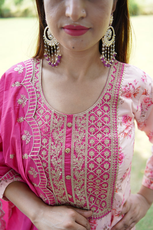 Pink Floral Straight Suit