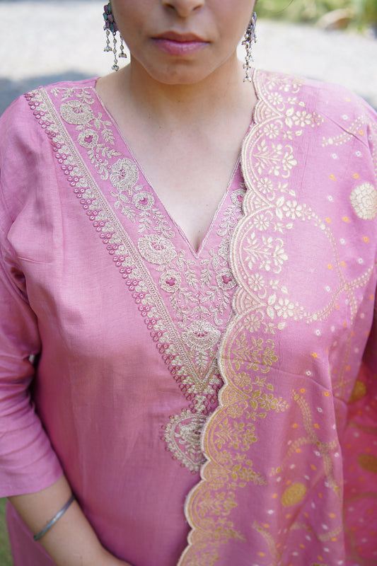 Straight Suit Set With Banarasi Dupatta