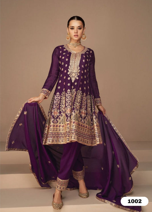 Wine Short Kalidar Anarkali salwar suit set