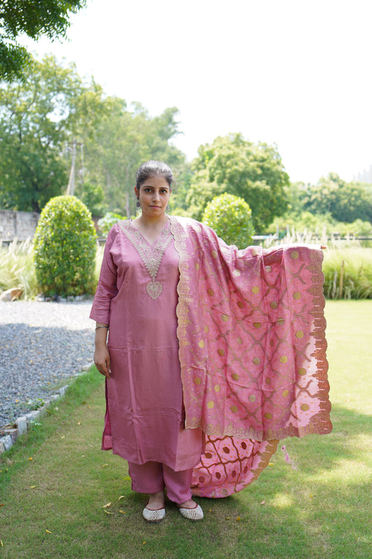 Straight Suit Set With Banarasi Dupatta